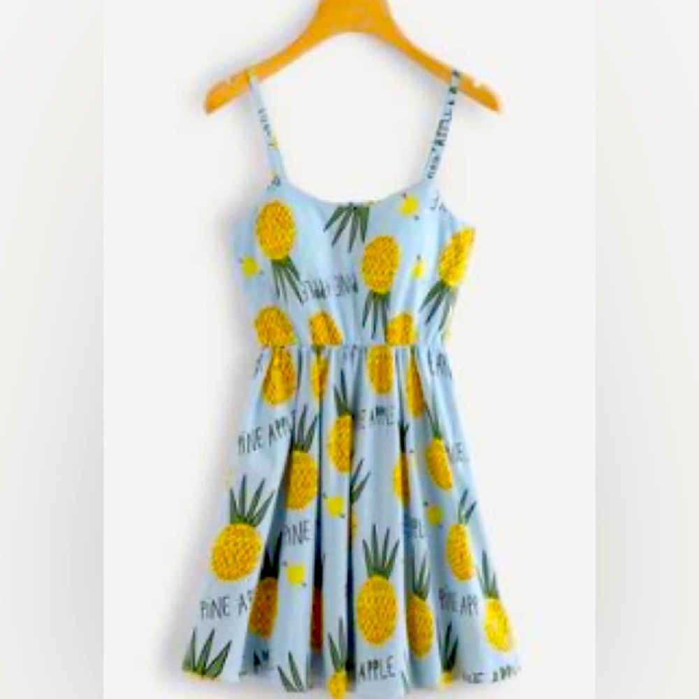 SHEIN 🍍PINEAPPLE🍍 PRINT STRETCHY FABRIC SUMMER DRESS SIZE 0XL (12) 🌟EUC🌟